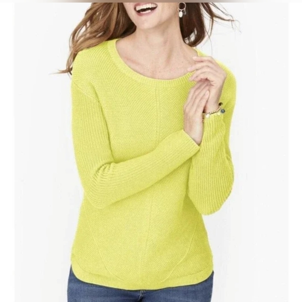 Talbots Plus Pima Cotton Shaker Stitch Sweater 2X Solid Citrus Honey Spring Top‎